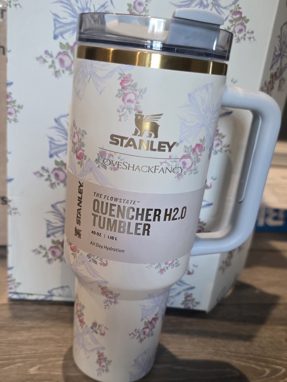 Stanley ×loveshackfancy Quencher H2.0 Tumbler with Gold Accent